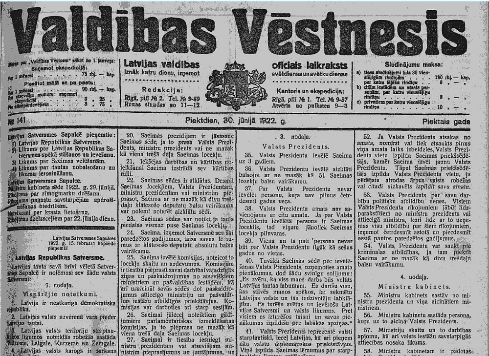 Latvijas Republikas Satversmei − 95!