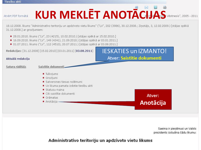 Likumi.lv jaunums: saites uz jauno normatīvo aktu anotācijām