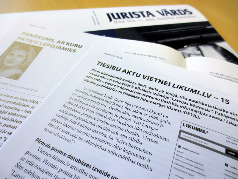 Tiesību aktu vietnei Likumi.lv – 15. JURISTA VĀRDA numura tēma