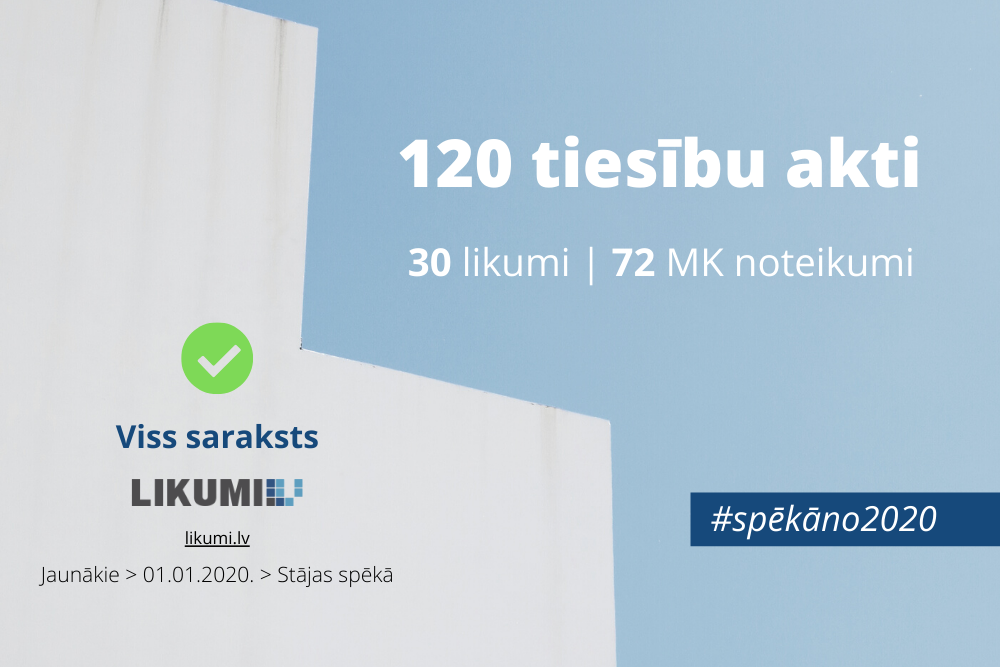 1. janvārī stājas spēkā 30 likumi un 72 Ministru kabineta noteikumi