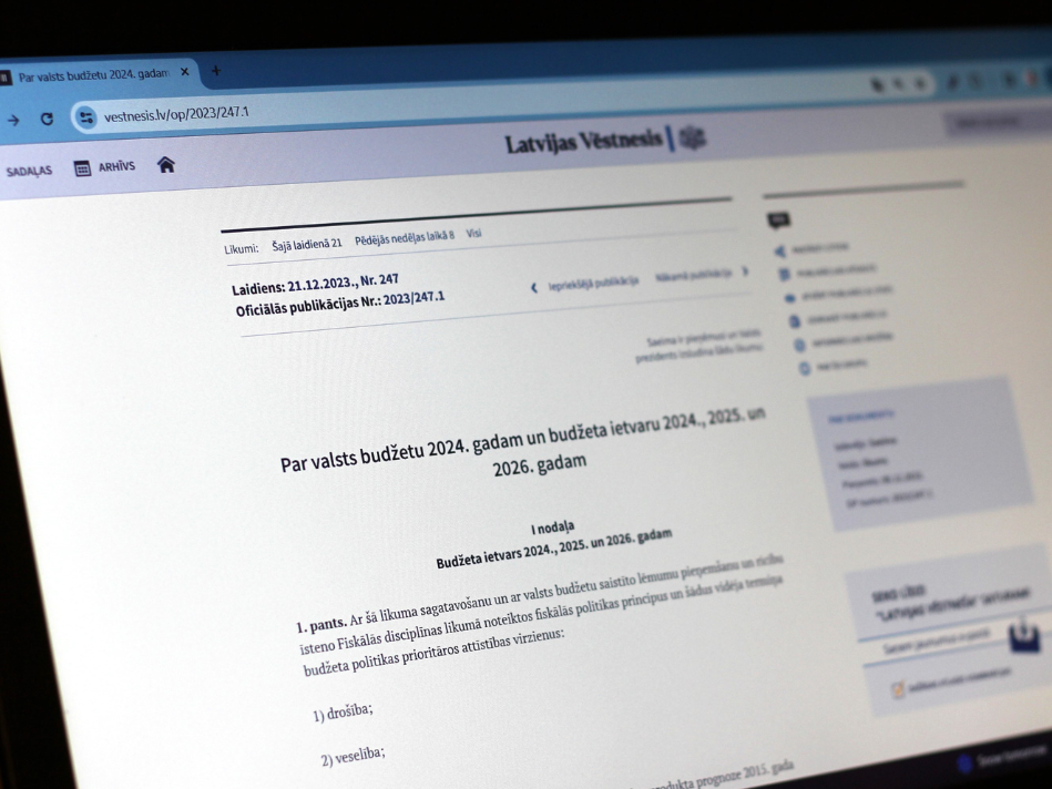 "Latvijas Vēstnesī" izsludināts likums par valsts budžetu 2024. gadam