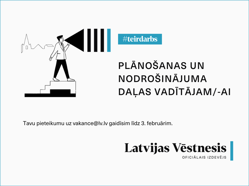 Attēlā redzama daļa no Oficiālā izdevēja "Latvijas Vēstnesis" logotipa ar uzrakstu: te ir darbs Plānošanas un nodrošinājuma daļas vadītājam/ai. 