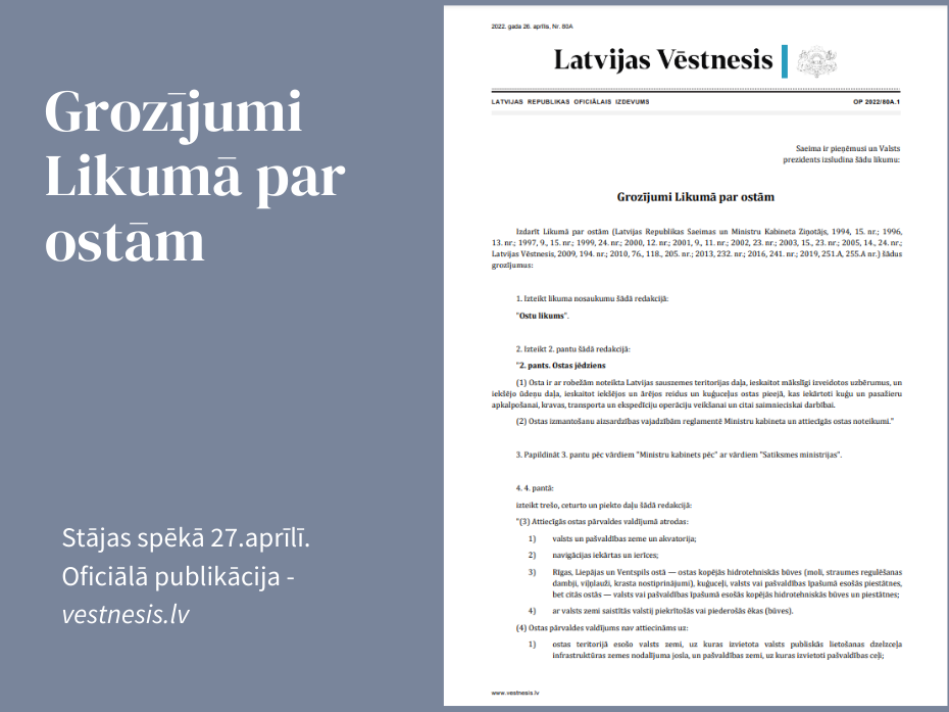 "Latvijas Vēstnesī" izsludina grozījumus Ostu likumā